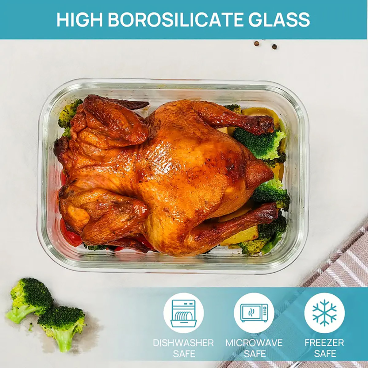 2Pack 1860Ml/ 63Oz Large Glass Storage Containers With Lids, Meal Prep Food Container Set With Snap Airtight Lid For Baking, Microwave, Oven, Leak Proof, For Freezer, Dishwasher